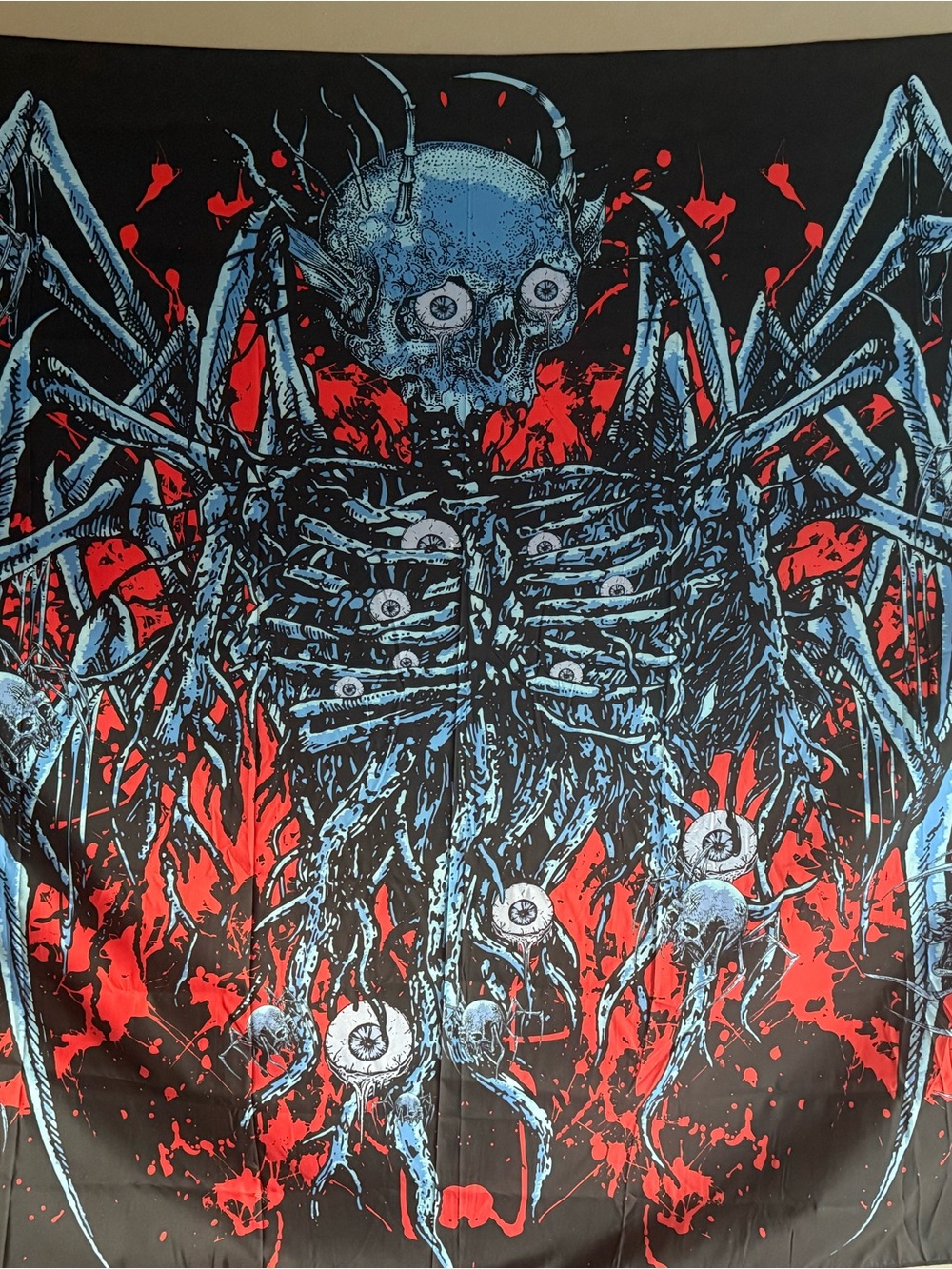 Black & Blue Gothic Skull Wall Tapestry - Horror Art